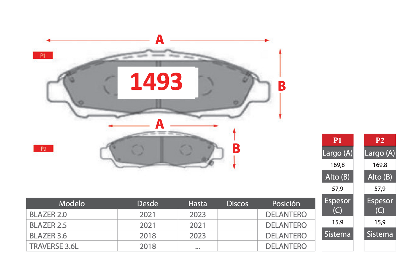 Pastilla de Freno Chevrolet Blazer, Traverse - GTX GOLD CERAMIC