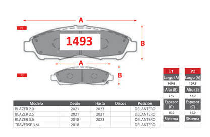 Pastilla de Freno Chevrolet Blazer, Traverse - GTX GOLD CERAMIC