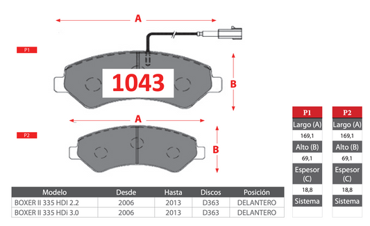 Pastilla de Freno Peugeot (Boxer II) Delantero - BREMBO