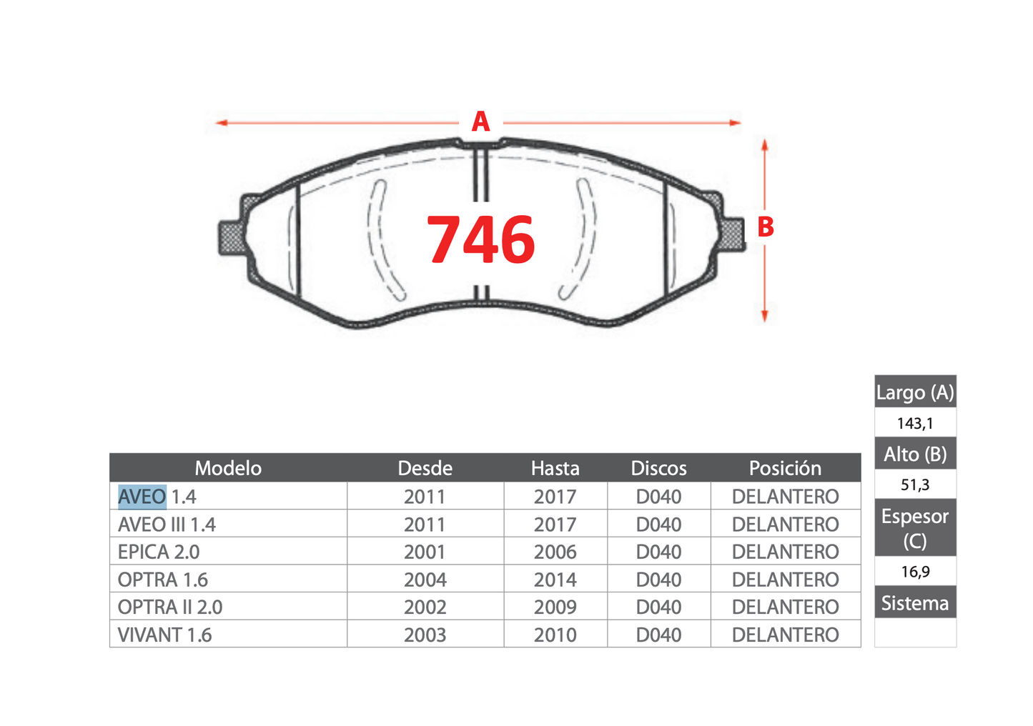 Pastilla de Freno Chevrolet (Aveo, Epica, Optra, Vivant) GTX GOLD CERAMIC