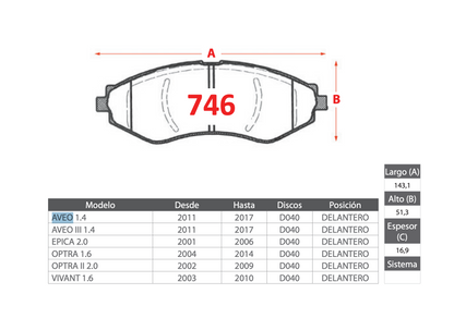 Pastilla de Freno Chevrolet (Aveo, Epica, Optra, Vivant) GTX GOLD CERAMIC